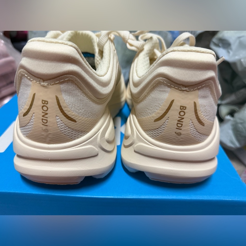 Hoka Women's Cream and Gold Bondi 9 Athletic Shoes - Picture 2 of 9